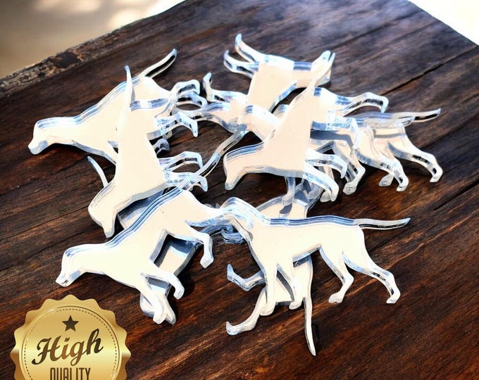 Pointer Dogs Shaped Crafting Mirrors, Custom Colours, Woods, Sizes, Shapes, (Holes for Jewellery or hoops for invites) Packs of 10