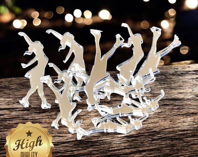 Ice Skater Shaped Crafting Mirrors, Custom Colours, Woods, Sizes, Shapes, (Holes for Jewellery or hoops for invites) Packs of 10