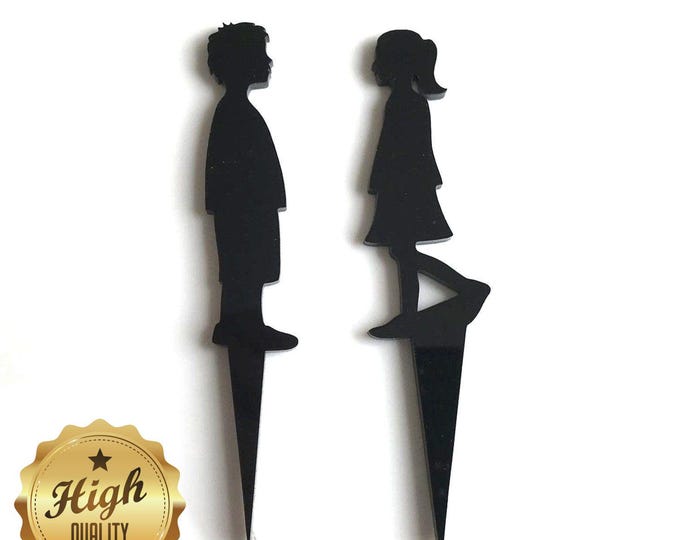 Boy and Girl Acrylic Cake Toppers: Custom Colors & Sizes