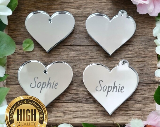 Heart Shaped Mirror Sets (Packs of 10), Custom Colours / Shapes / Sizes / Holes for Jewellery or hoops for invites & Keyrings