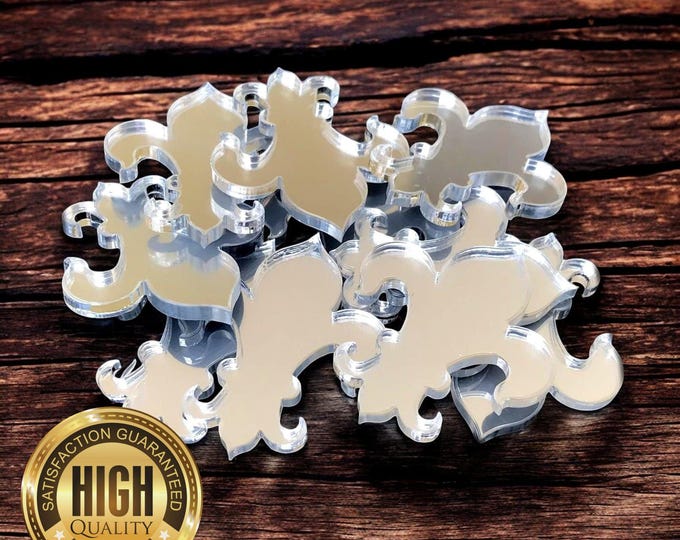 Fleur-de-Lis Shaped Crafting Mirrors, Custom Colours, Woods, Sizes, Shapes, (Holes for Jewellery or hoops for invites) Packs of 10