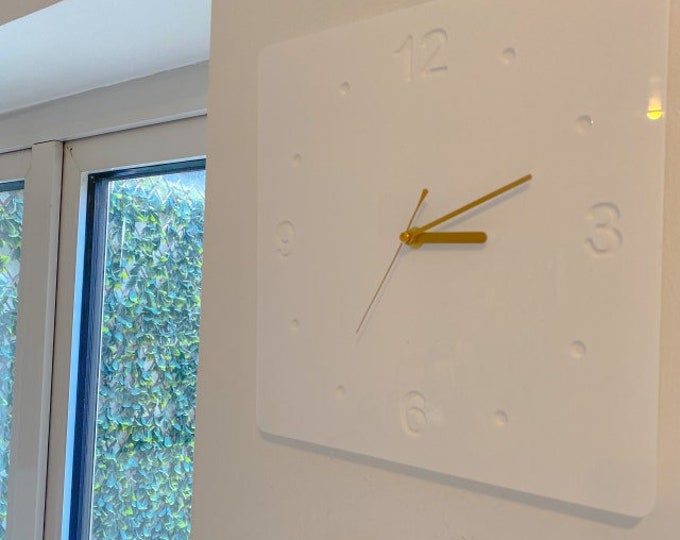 White Acrylic Square Wall Clock: Silent Sweep, Bespoke Colors