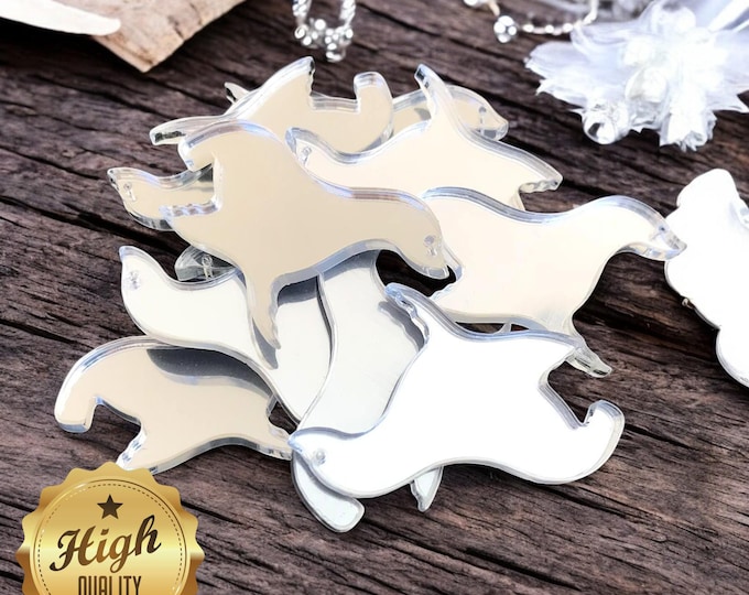 Seal Shaped Crafting Mirrors, Custom Colours, Woods, Sizes, Shapes, (Holes for Jewellery or hoops for invites) Packs of 10