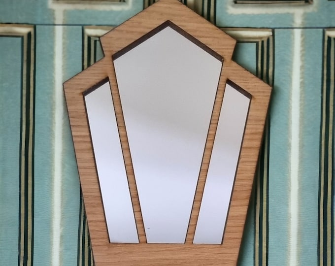 Art Deco Pentagon Wooden Mirror: Oak, Walnut, or Cherry