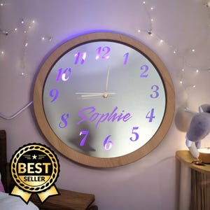 Mirrored Numbered Clock: Custom Wooden Frame, LED Light