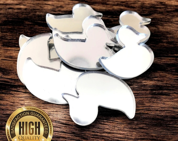 Duck Shaped Crafting Mirrors, Custom Colours, Woods, Sizes, Shapes, (Holes for Jewellery or hoops for invites) Packs of 10