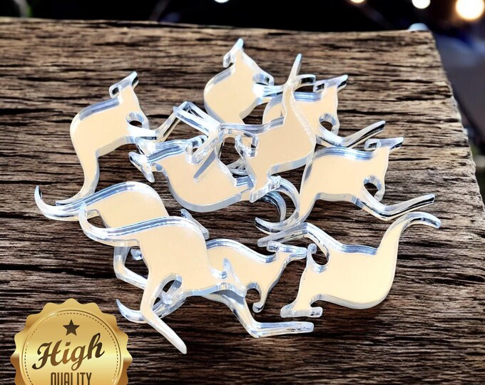 Kangaroo Shaped Crafting Mirrors, Custom Colours, Woods, Sizes, Shapes, (Holes for Jewellery or hoops for invites) Packs of 10