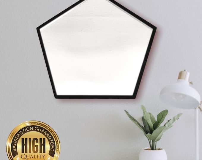 Pentagon Shaped Mirrors with a Colour Frame of your Choice & Hooks, Bespoke Shapes Made