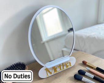 Custom Name & Colour/Size, Oval Vanity Mirrors, Can be Flat Packed for travel