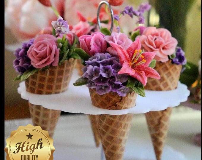 Round Ice Cream Cone / Canape Cone Stands with Handle for Parties & Weddings, Custom Size/Shapes/Colours Made