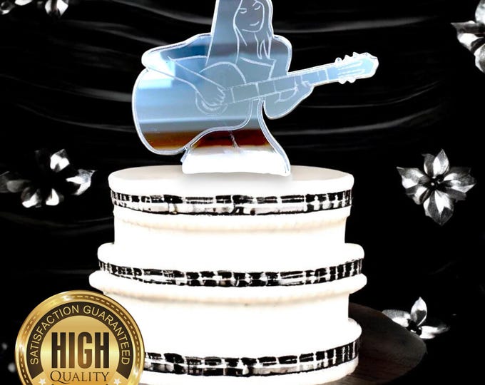 Guitarist Cake Toppers - Lady Singer Cake Topper, Custom Colours, Sizes, Engravings & Emblems