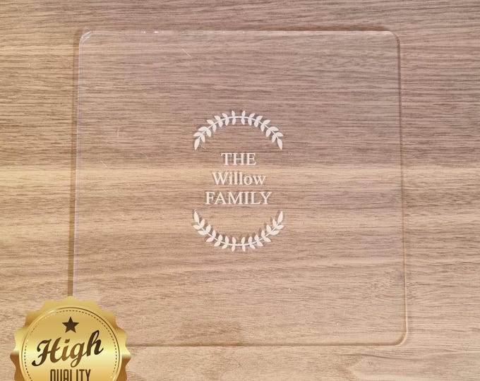Square Worktop Savers, Placemats, Surface Protectors in Clear Gloss Acrylic, Other Custom Sizes, Shapes, Colours, Engraved or Plain
