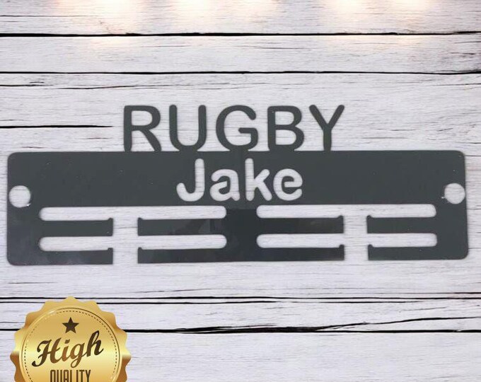 Rugby Medal Hangers, With Customised Name, Sport, Colours & Woods, Includes all Fixings, Large Sizes Made