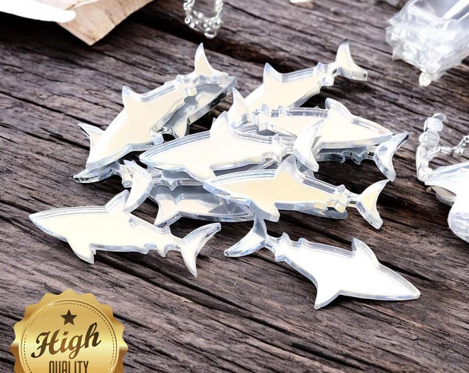Shark Shaped Crafting Mirrors: Acrylic DIY Embellishments (Pack of 10)