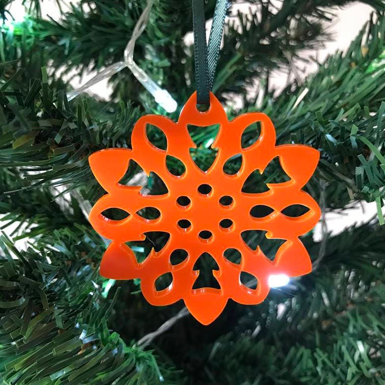 Fluffy Snowflake Xmas Tree Decorations In White Red Lime Green