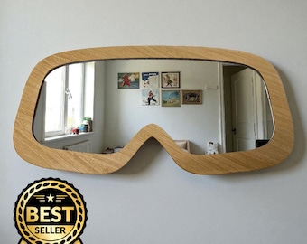 Customizable Ski Goggles Mirror, Oak Veneer Frame, Shatterproof Acrylic, Eco-Friendly