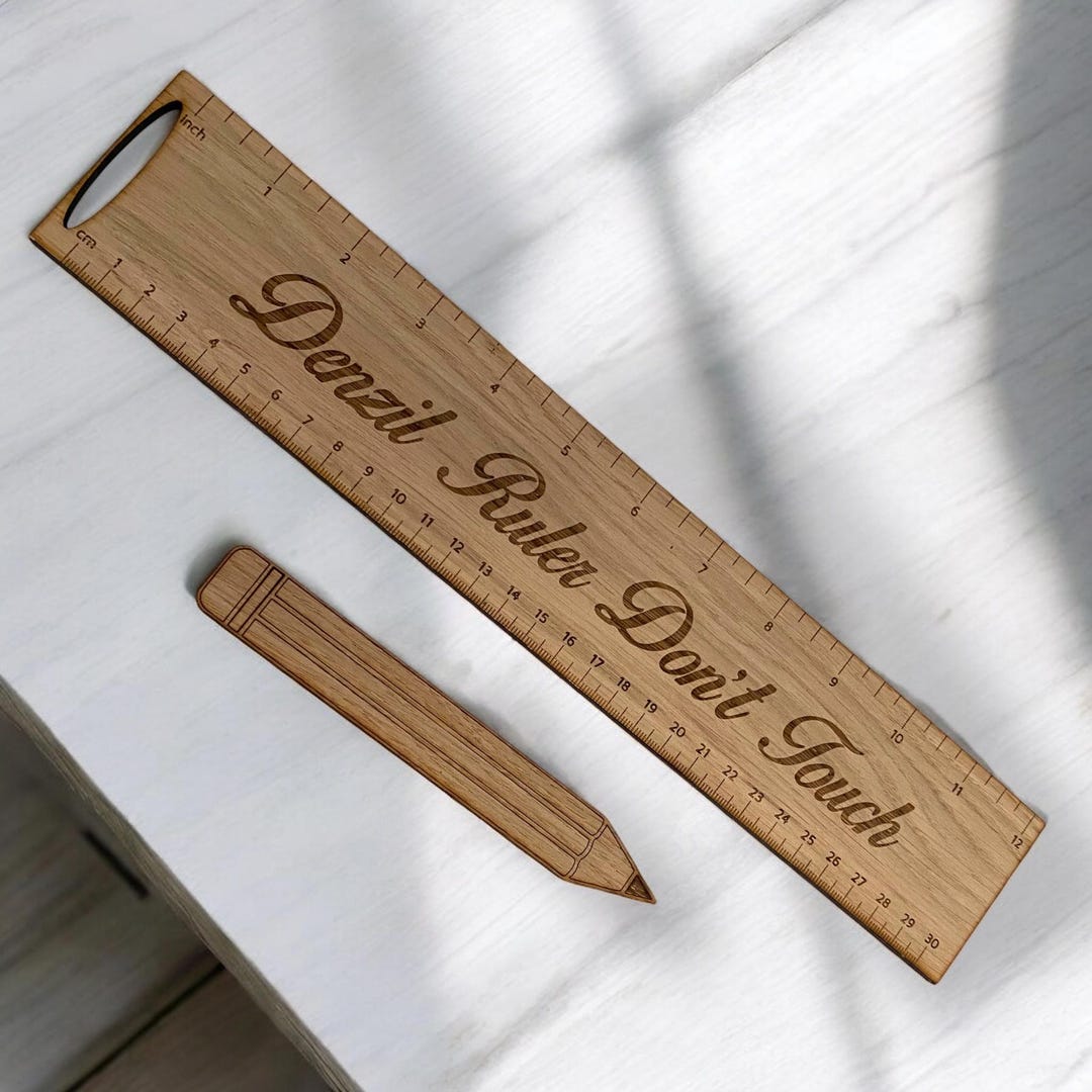 Adornments Ruler Customised Novelty Oak Veneer Ruler & Pencil Gift. With Your Wording ...