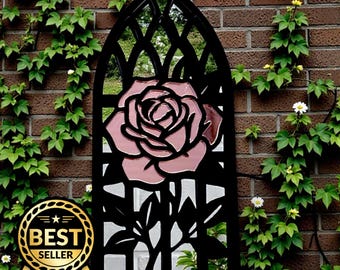 Gothic Arch Mirror, Rose Gold Frame, Black Garden Decor, Custom Size Available