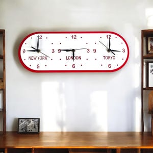 Customised Oval Three Time Zone or Freinds / Family Names Clocks - Custom Colours, Woods, Sizes, Shapes