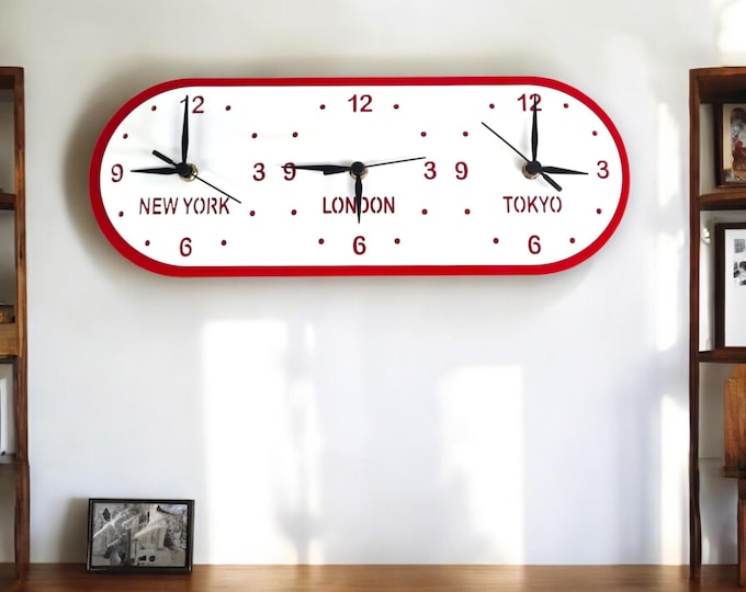 Custom Oval Three Time Zone Clock: Personalized Family Names