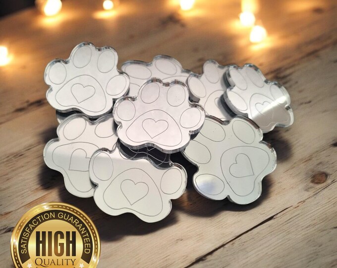 Paws Shaped Crafting Mirrors, Custom Colours, Woods, Sizes, Shapes, (Holes for Jewellery or hoops for invites) Packs of 10