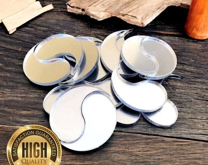 Yin Yang Shaped Crafting Mirrors, Custom Colours, Woods, Sizes, Shapes, (Holes for Jewellery or hoops for invites) Packs of 10