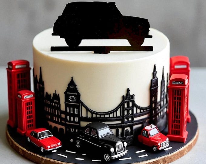 Black Taxi Cab Cake Topper:  London Cab Car Cupcake Decoratio