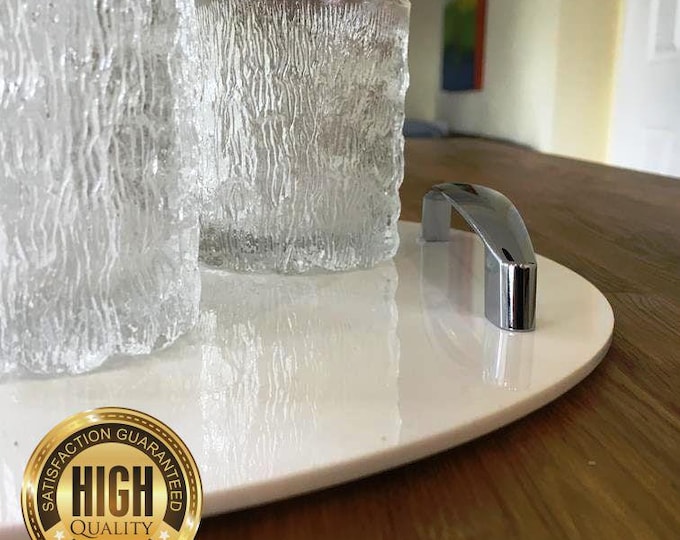 Custom Colour Oval Serving Trays with Chrome Handles & Non-Slip Feet, Engraved Options Available