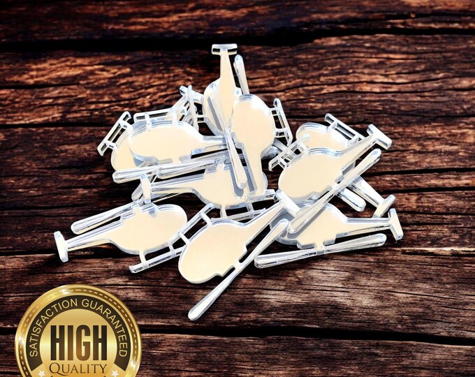 Helicopter Shaped Crafting Mirrors, Custom Colours, Woods, Sizes, Shapes, (Holes for Jewellery or hoops for invites) Packs of 10