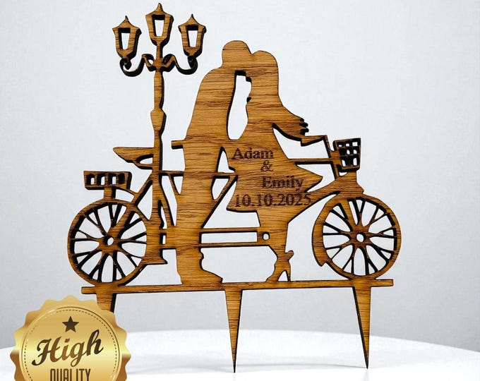 Bicycle Engagement or Wedding Shaped Cake Toppers - Custom Colours