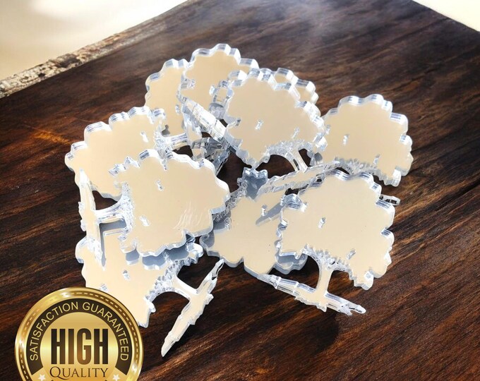 Oak Tree Shaped Crafting Mirrors, Custom Colours, Woods, Sizes, Shapes, (Holes for Jewellery or hoops for invites) Packs of 10