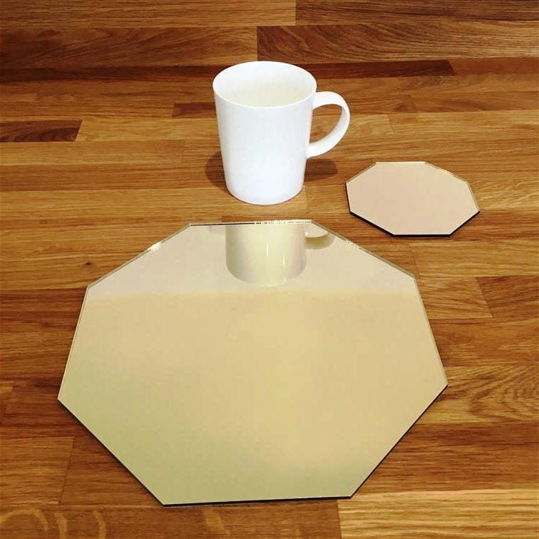 Octagon Shaped Placemats & Coasters Many Colour Mirror Choices