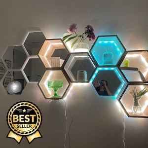 Hexagon Acrylic Mirror Tiles - Set of 10, Easy Install