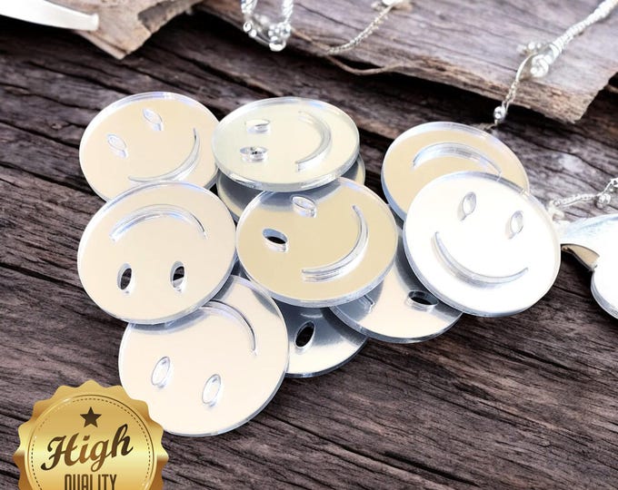 Smiley Shaped Crafting Mirrors, Custom Colours, Woods, Sizes, Shapes, (Holes for Jewellery or hoops for invites) Packs of 10