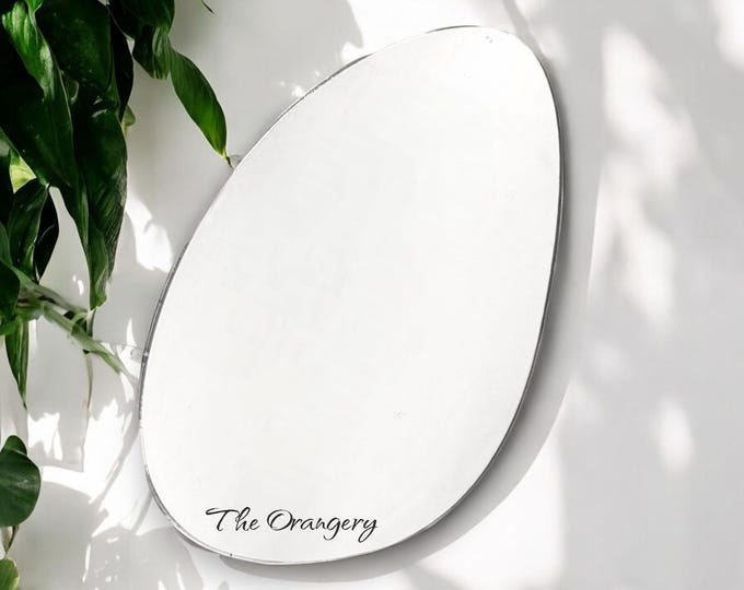Pebble Shaped Mirrors with White Backing & Hooks, Custom Shapes/Sizes Made