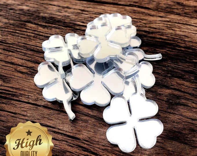 Shamrock Shaped Crafting Mirrors, Custom Colours, Woods, Sizes, Shapes, (Holes for Jewellery or hoops for invites) Packs of 10