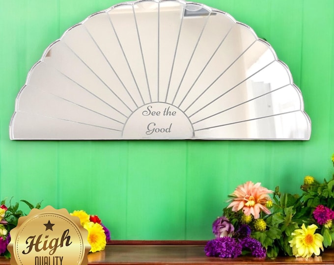 Unique Art Deco Acrylic Mirrors with Engraving Services, Bespoke Shapes & White Backing - Hooks Included, Handmade in UK
