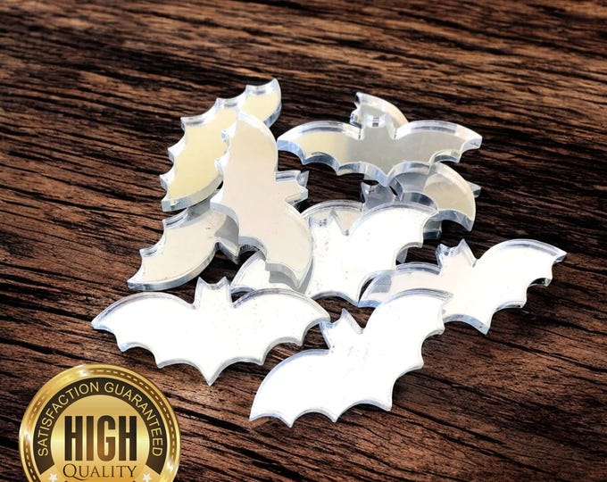 Bat Shaped Shaped Crafting Mirrors, Custom Colours, Woods, Sizes, Shapes, (Holes for Jewellery or hoops for invites) Packs of 10