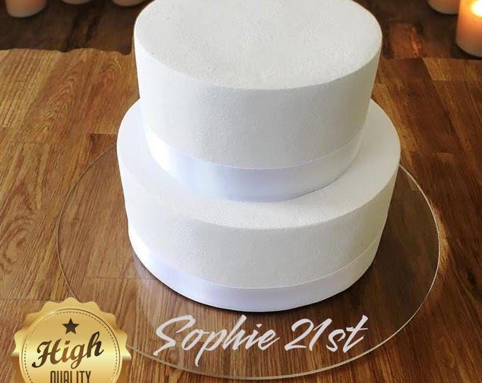 Round or Square & Other Shapes Shaped Cake Boards (Reusable), Clear Acrylic, Plain or Engraved, Sizes  7" to 20" Custom Shapes, Sizes