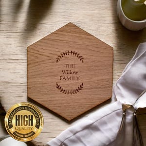 Hexagon Placemats & Coasters - Wood Finish Options, Custom Sizes, Shapes, Colours, Engraving Services