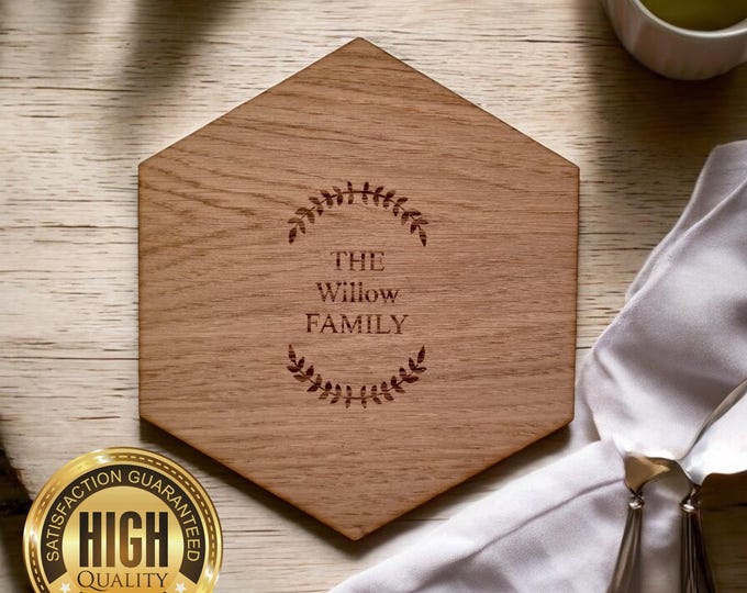 Hexagon Placemats & Coasters - Wood Finish Options, Custom Sizes, Shapes, Colours, Engraving Services