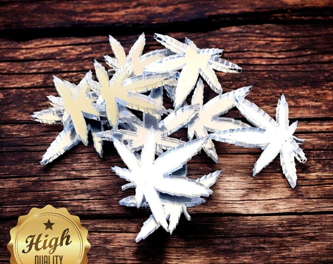 Hemp Leaf Shaped Crafting Mirrors, Custom Colours, Woods, Sizes, Shapes, (Holes for Jewellery or hoops for invites) Packs of 10