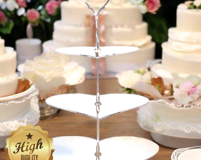 Three Tier Acrylic Cake Stand: Silver Rod, Custom Shapes