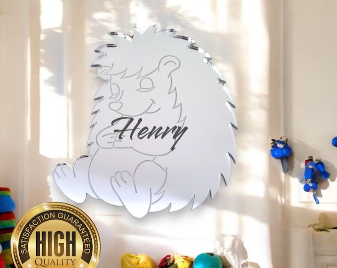 Sleeping Hedgehog Shaped Mirrors, Custom Colours, Sizes, Shapes, Engraving Services (Indoor and Garden Use), Sizes up to 40cm
