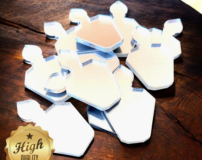 Perfume Bottle Shaped Crafting Mirrors, Custom Colours, Woods, Sizes, Shapes, (Holes for Jewellery or hoops for invites) Packs of 10