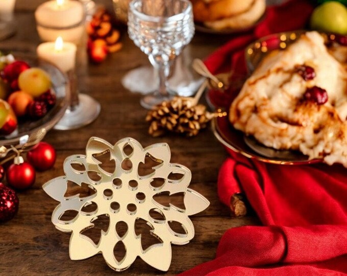 Mirrored Snowflake Coasters: Acrylic Celebration Coasters, Sets of 4, 6 or 8