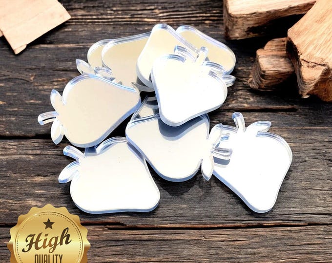 Strawberry Shaped Crafting Mirrors, Custom Colours, Woods, Sizes, Shapes, (Holes for Jewellery or hoops for invites) Packs of 10