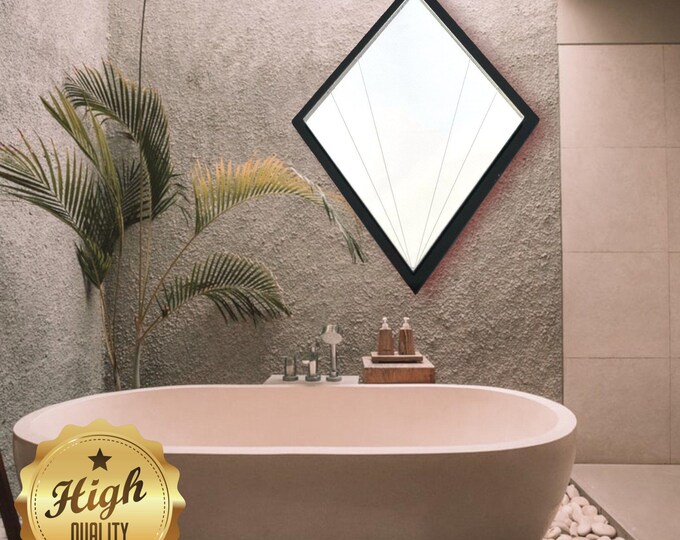 Art Deco Diamond Shaped Mirrors with a Colour Frame of your choice & Hooks, Bespoke Shapes Made