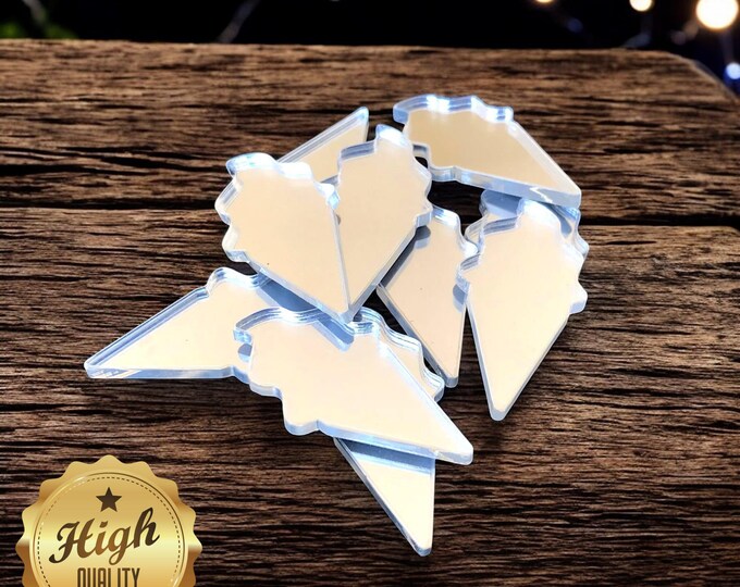 Ice Cream Cone Shaped Crafting Mirrors, Custom Colours, Woods, Sizes, Shapes, (Holes for Jewellery or hoops for invites) Packs of 10