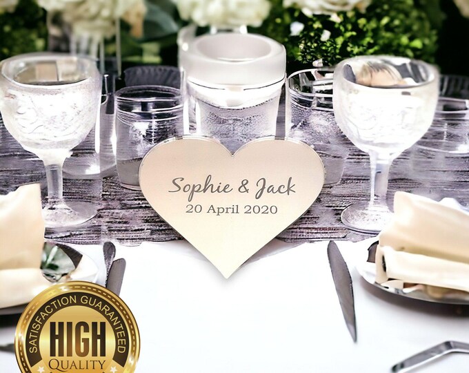 Custom Personalised Wedding Table Names & Favours - Ideal for Parties, Many Colors - Shapes, Engraved Acrylic Place Settings, Bulk Discounts